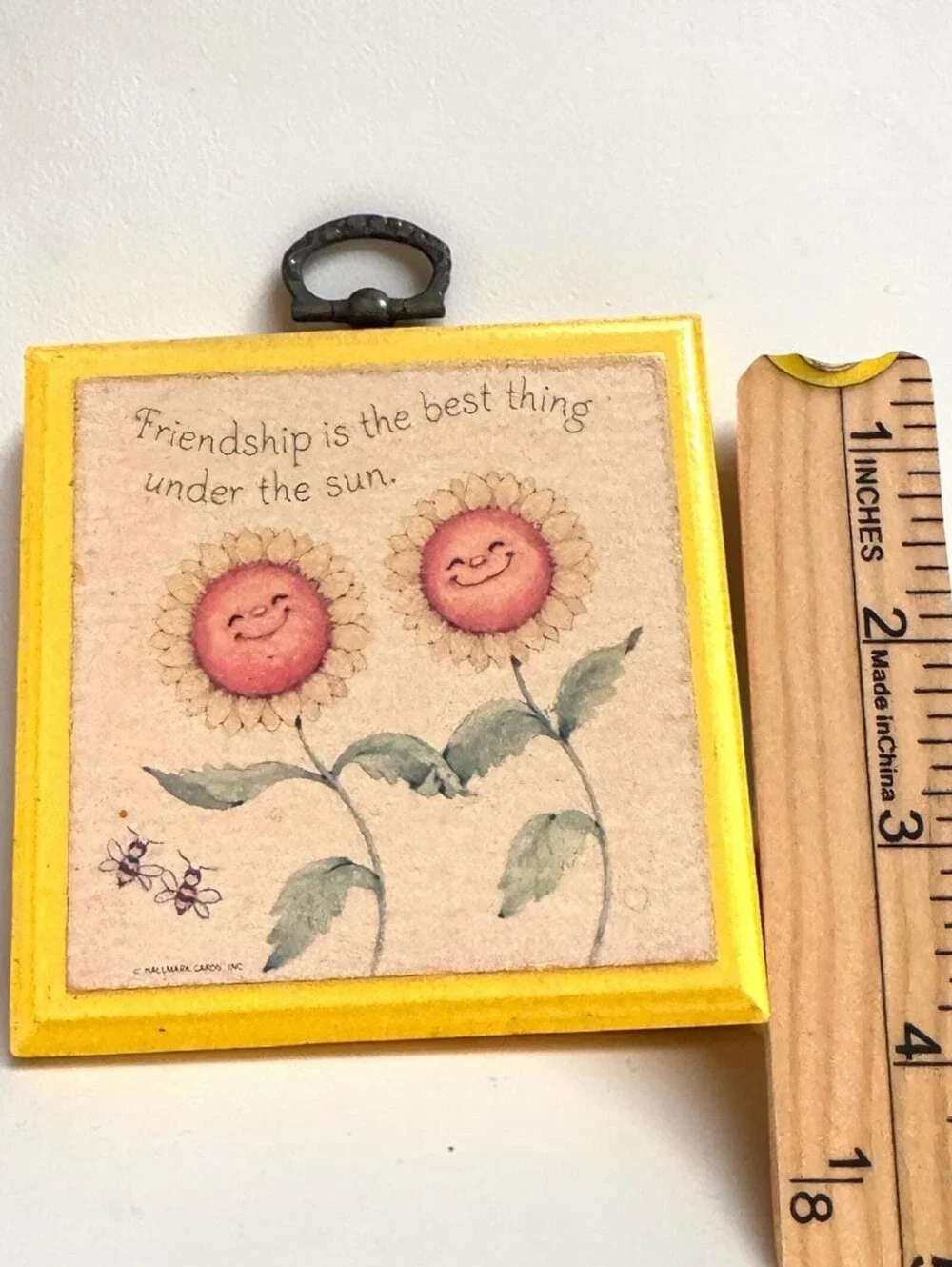 Vintage Hallmark Friendship Wall Plaque Smiling Sunflowers Yellow Mini Decor